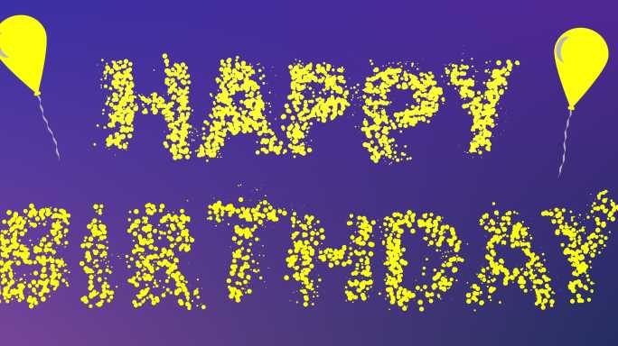 生日快乐数字动画，黄色，渐变蓝色背景