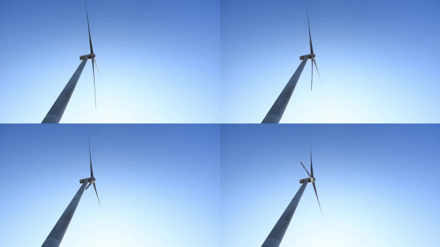 风力发电风车低视角特写