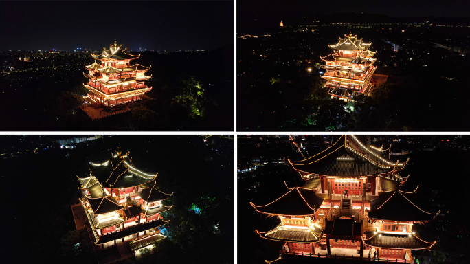 杭州城隍阁夜景航拍