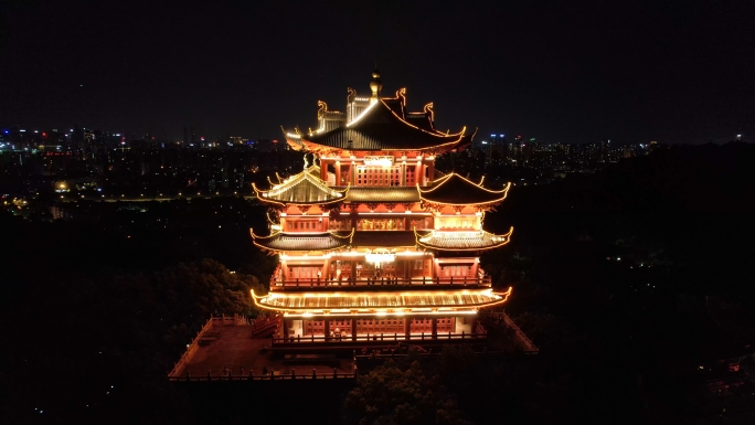 杭州城隍阁夜景航拍