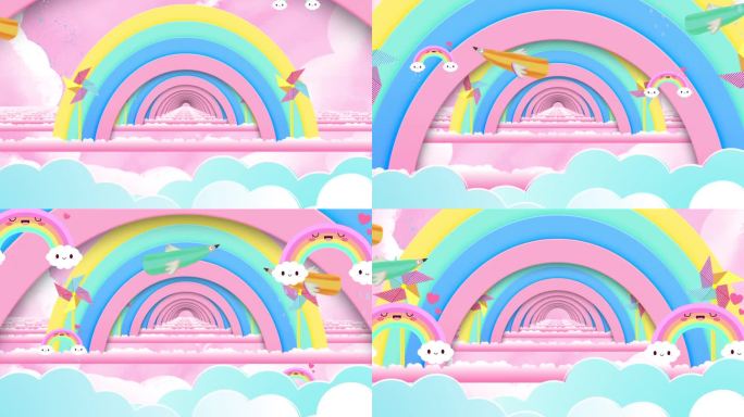 可爱粉色彩虹卡通儿童舞台背景音乐素材
