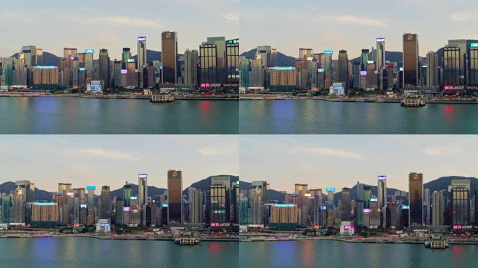 香港城市大景航拍港岛高楼广告牌