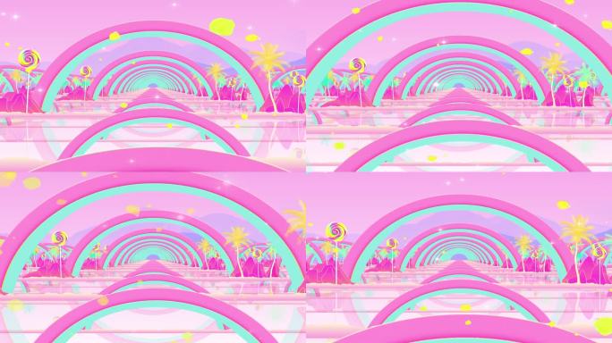 可爱粉色彩虹卡通儿童舞台背景开场音乐素材