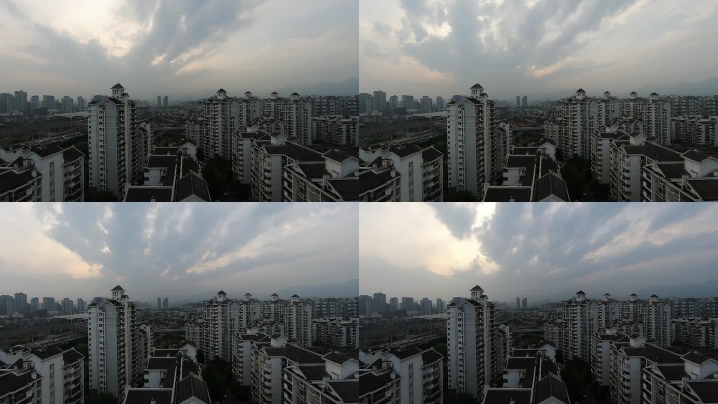 高视角-捕捉城市居民区，多云天气