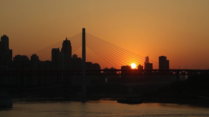 城市 日落 延时 大桥  重庆