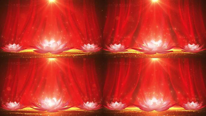 4K红色莲花之光丝绸粒子舞台背景
