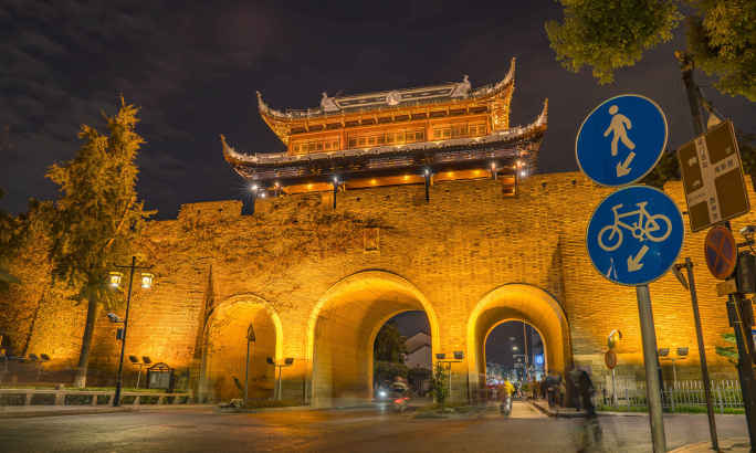 苏州阊门古城门延时摄影