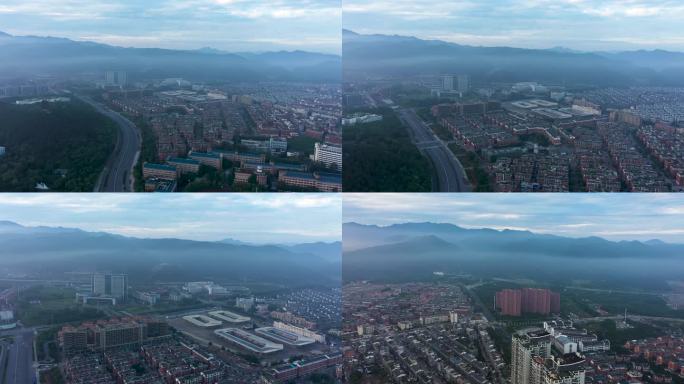 义乌城市平流雾风光航拍