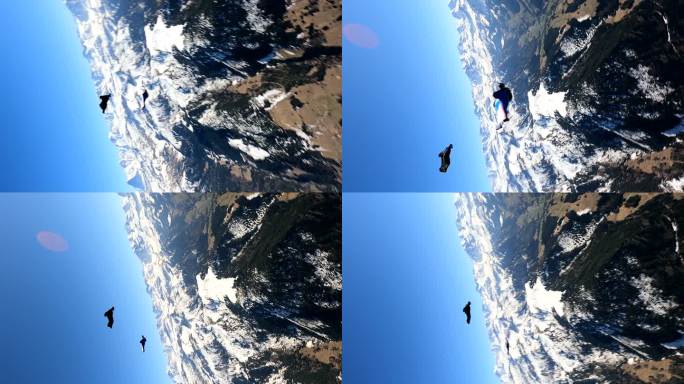翼装飞行员在瑞士山区上空翱翔