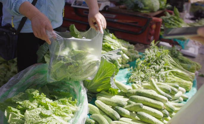 农贸菜市场农民买卖菜绿色天然有机蔬菜食品