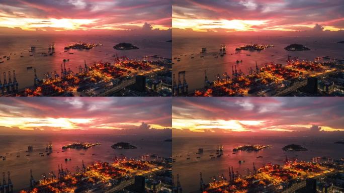 4K深圳蛇口港城市风光延时摄影航拍
