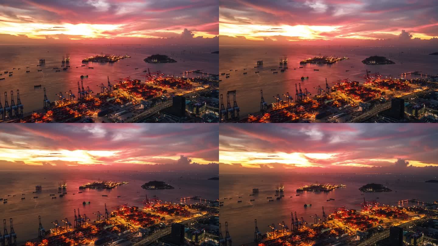 4K深圳蛇口港城市风光延时摄影航拍