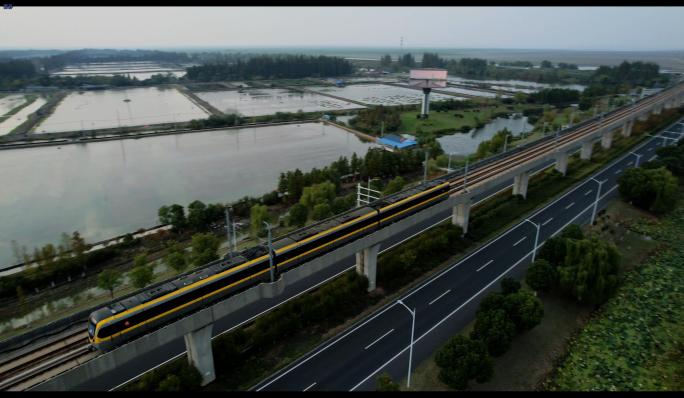 南京高淳 地铁S9号线  穿过 蟹塘航拍