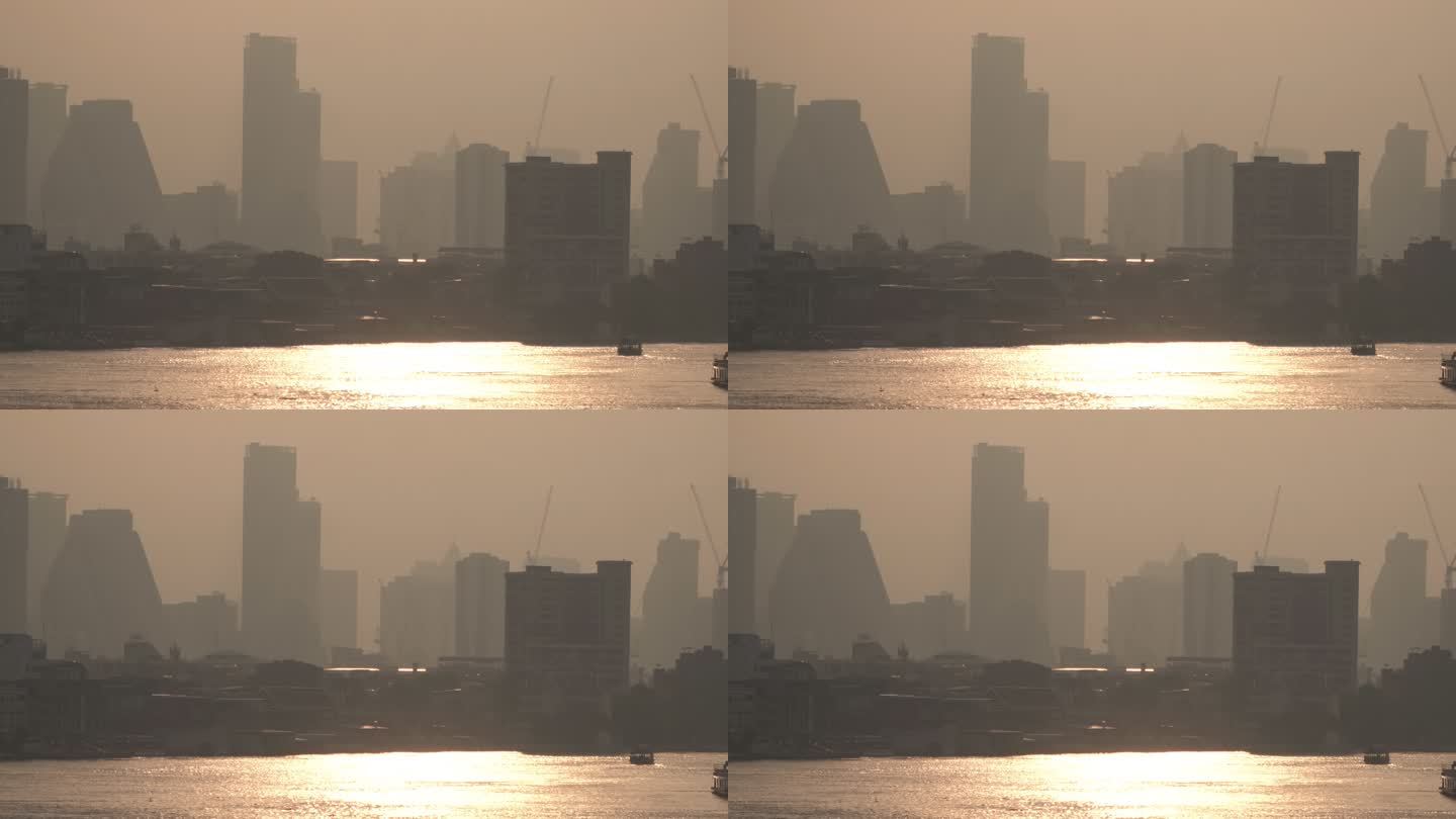 城市被空气污染中的混合粉尘所覆盖。细颗粒物（PM2.5）的严重空气污染。