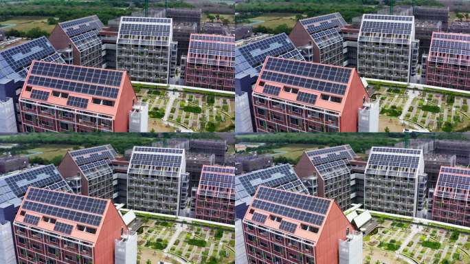 圆形绒毛鸟瞰图建筑楼顶太阳能电池板可持续