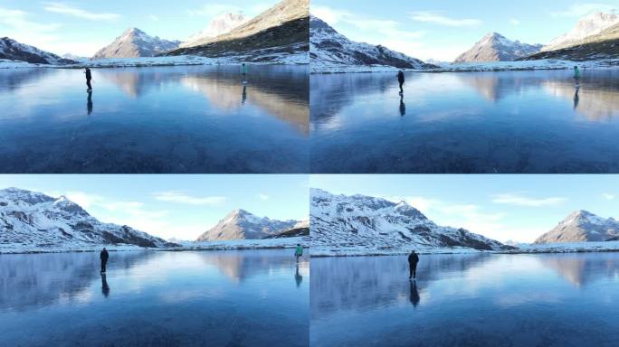 冬季在结冰的湖面上滑冰