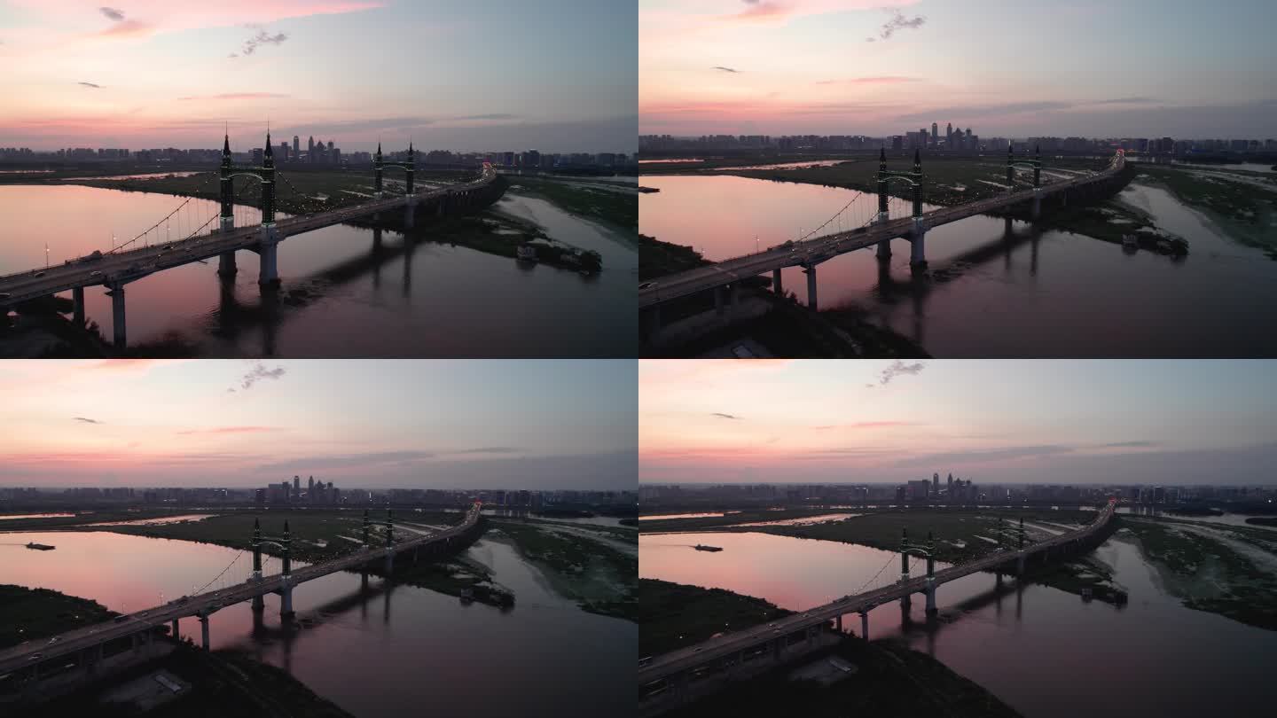 哈尔滨阳明滩大桥夜景航拍
