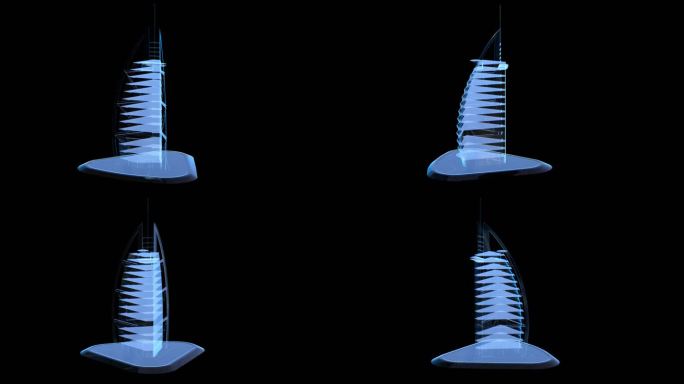 科技全息迪拜帆船酒店透明通道素材