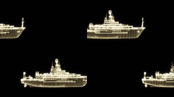 3D全息发光粒子轮船带透明通道