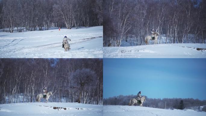 草原雪地里骑马飞驰