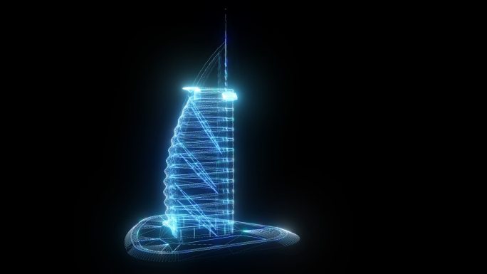 发光全息迪拜帆船酒店透明通道素材