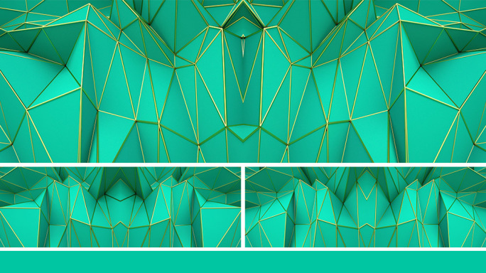 【宽屏时尚背景】3D空间金框绿色几何分割