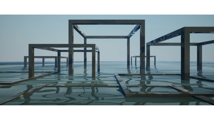 【4K时尚空间】意境虚幻海面幻想建筑艺术