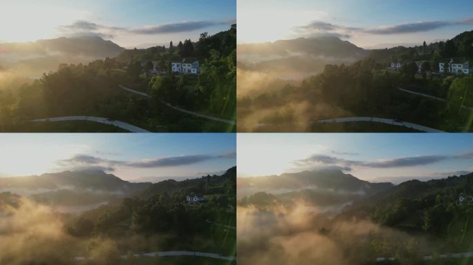 清晨日出时的贵州乡村自然风光