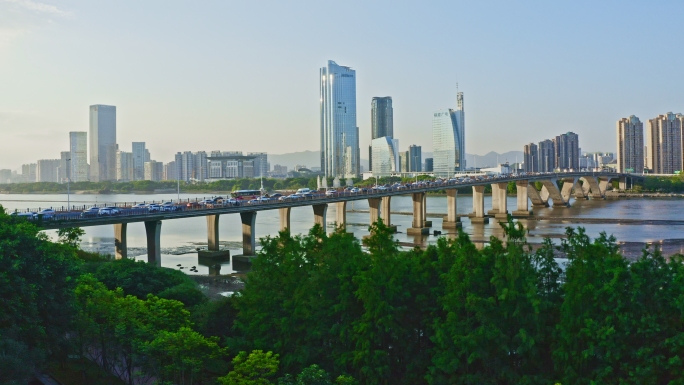 福州闽江江北cbd日落夜景航拍