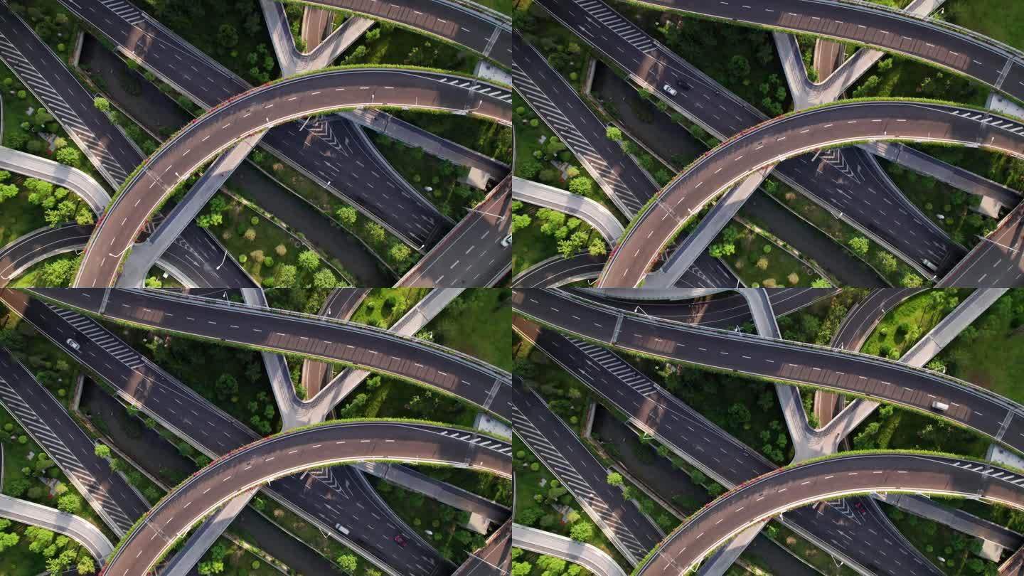 城市立交桥道路的高角度视图