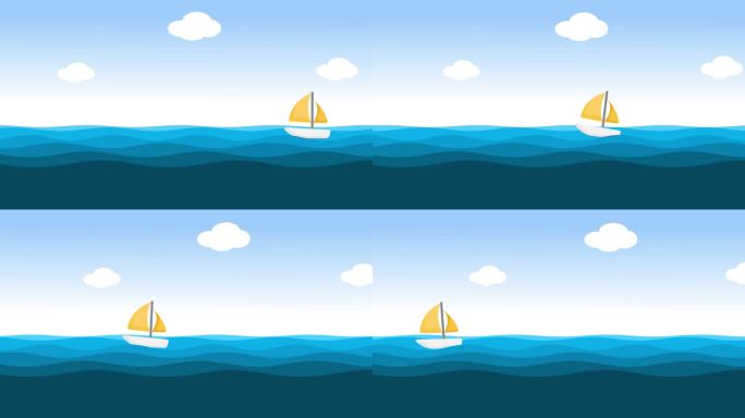 游艇动画在4k蓝天的海上航行