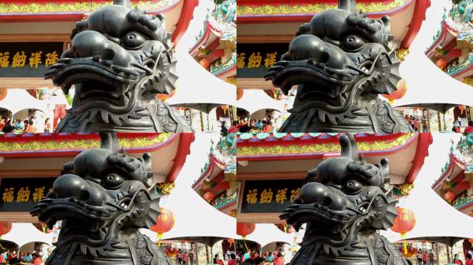 中国神社中的龙首龙雕塑石龙