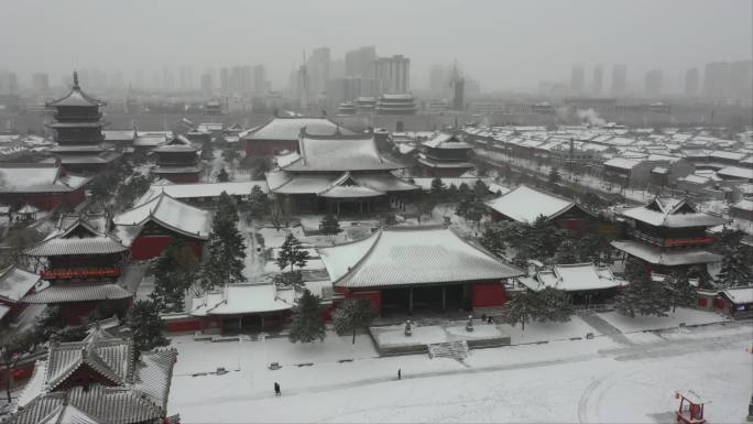 山西大同华严寺雪景航拍合集