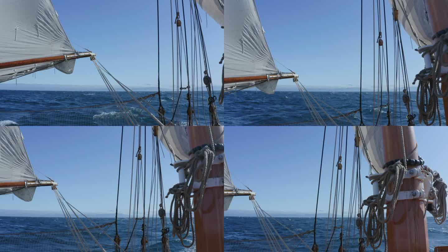 蓝海格陵兰岛上的帆船帆和索具