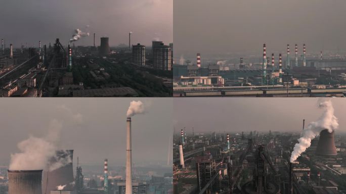 4K航拍城市工厂空气污染浓烟滚滚视频素材