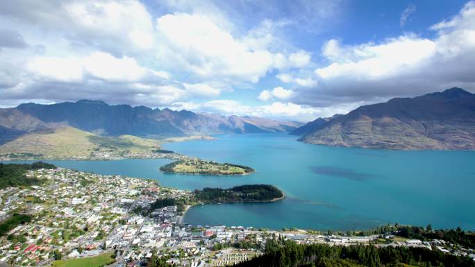 新西兰皇后镇延时摄影航拍全景生态环境