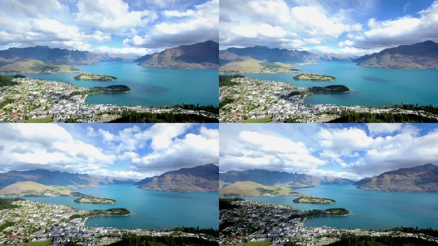 新西兰皇后镇延时摄影航拍全景生态环境