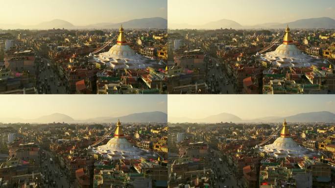 加德满都的Bodnath Stupa和城市活动