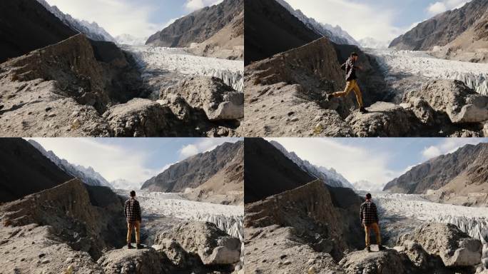 这名男子欣赏喜马拉雅山脉冰川的美景