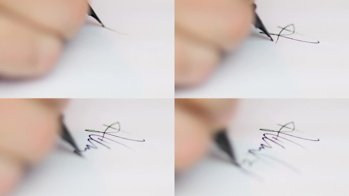 商人签署商业合同协议，用钢笔特写男性的手