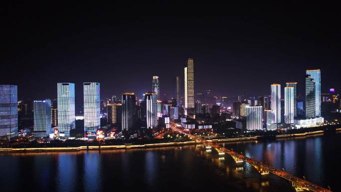 长沙市中心万达国金中心城市夜景