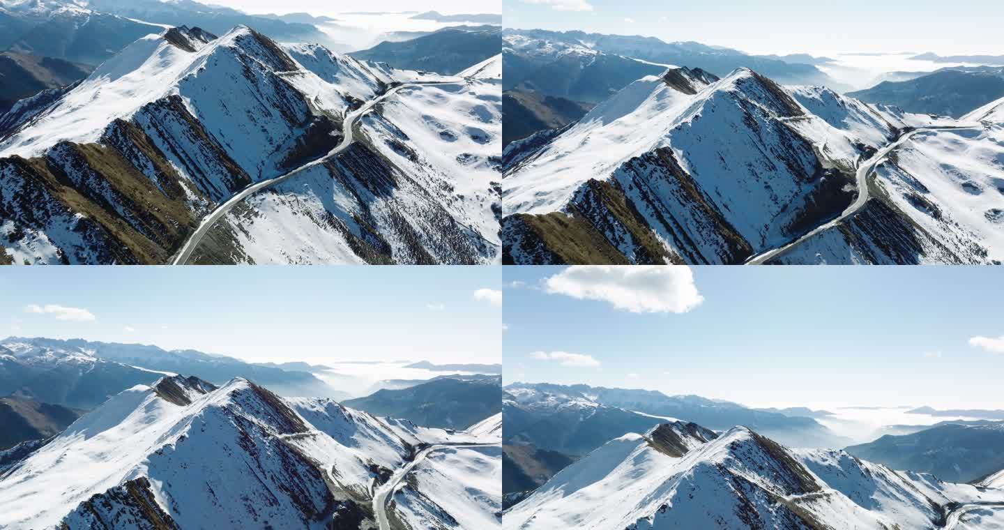 川西航拍夹金山全景雪山峡谷