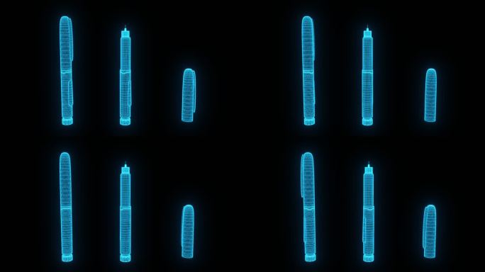蓝色全息线框胰岛素注射器三维素材带通道