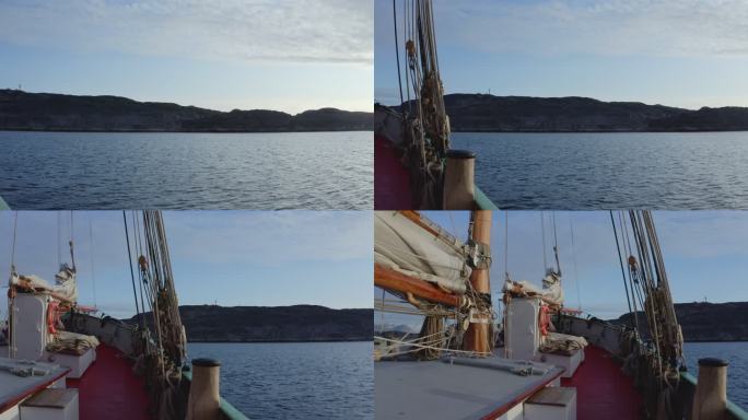 在阳光明媚、宁静的海洋格陵兰岛上航行