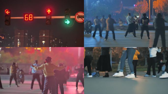 红绿灯 夜景 广场舞