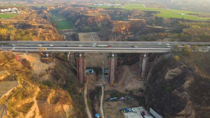航拍高速公路桥梁维护基建工地