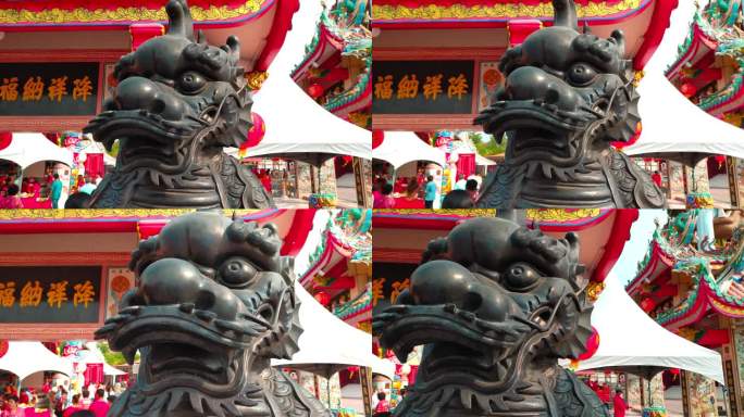龙首中国传统古建牌坊唐人街中国麒麟雕塑龙