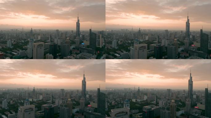 航拍南京绝美落日火烧云