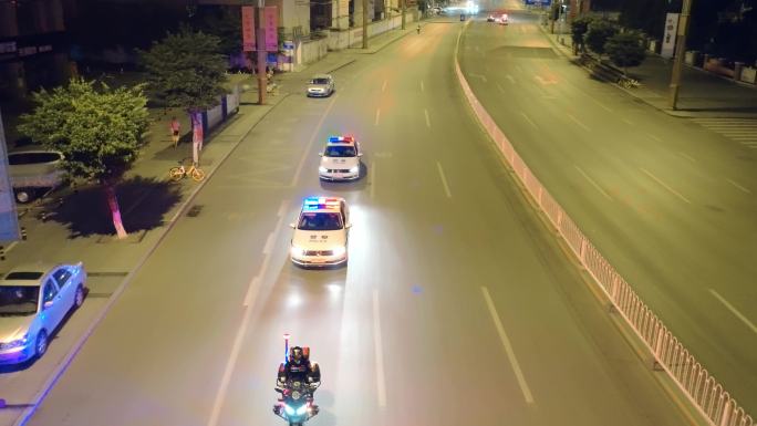 【4K航拍灰度】城市夜晚警车出警航拍