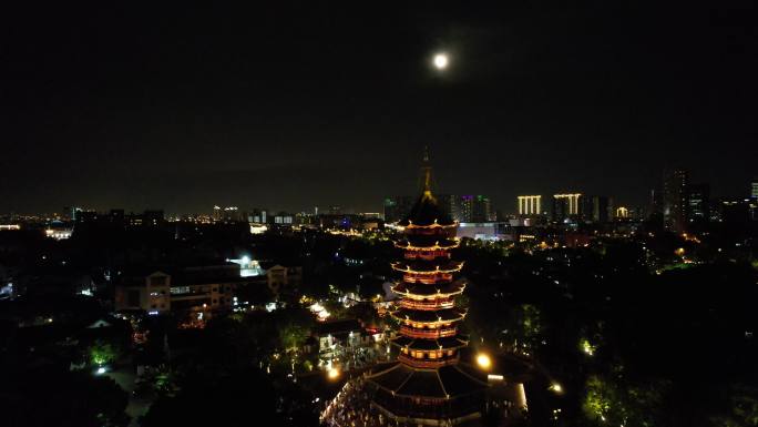 苏州盘门景区夜景航拍4K原始素材